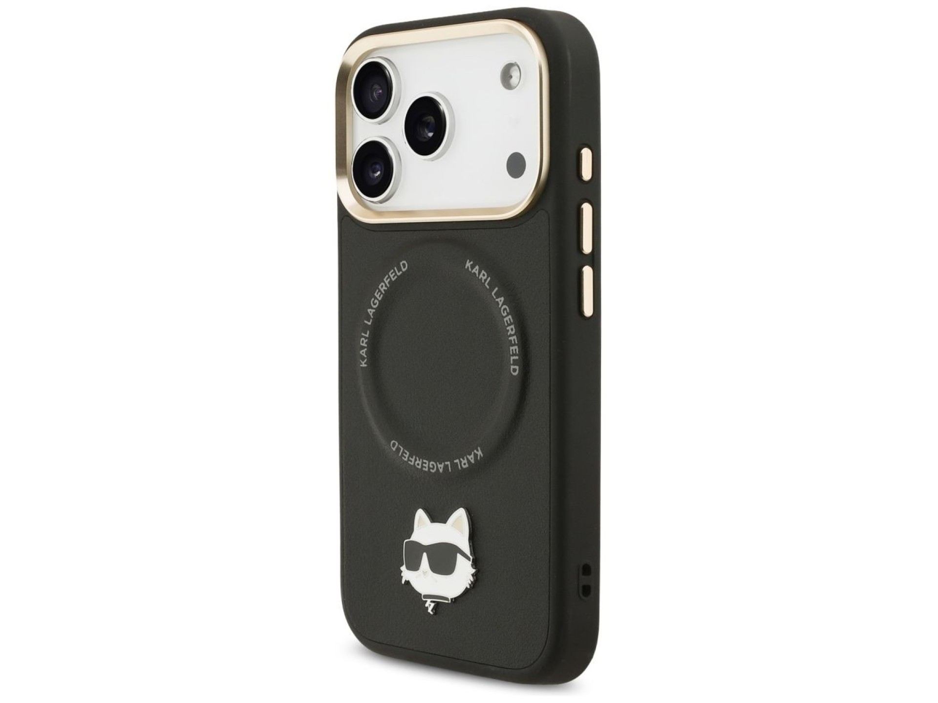 Funda Karl Lagerfeld Big Strap Choupette con logo metálico y MagSafe para iPhone 17 Pro Max - Negra