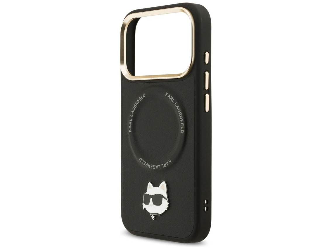 Funda Karl Lagerfeld Big Strap Choupette con logo metálico y MagSafe para iPhone 17 Pro Max - Negra