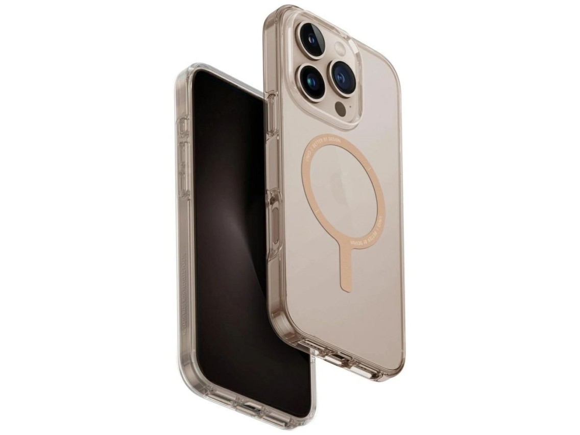 Funda de carga Uniq Clario Magclick para iPhone 16 Pro - Oro transparente