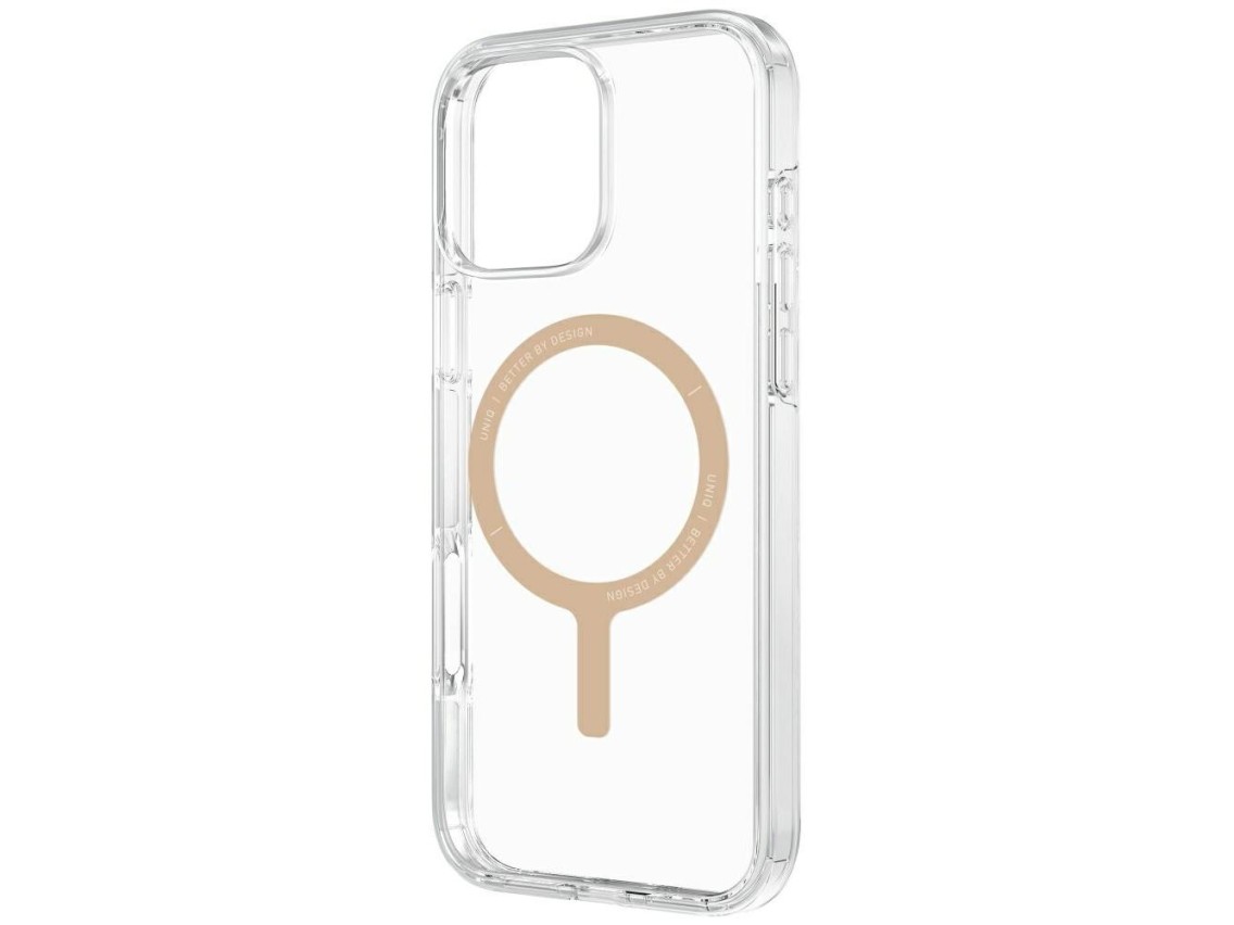 Funda de carga Uniq Clario Magclick para iPhone 16 Pro - Oro transparente