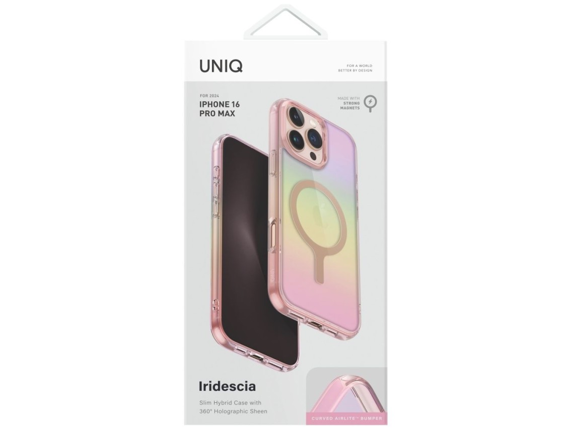 Funda de carga Uniq Iridescia Magclick para iPhone 16 Pro Max - Rosa