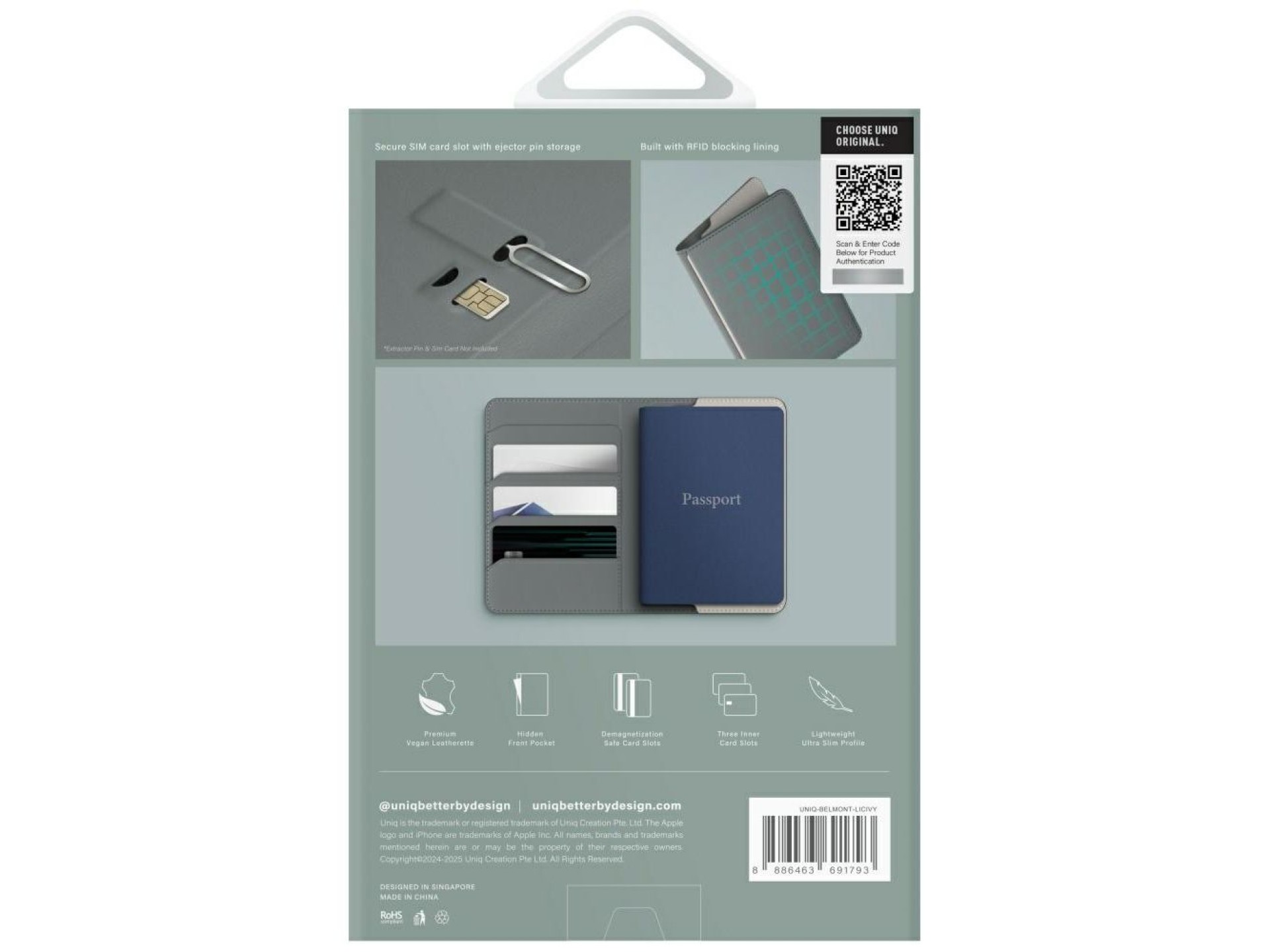Uniq Belmont RFID Blocking Passport Case - Green/Ivory