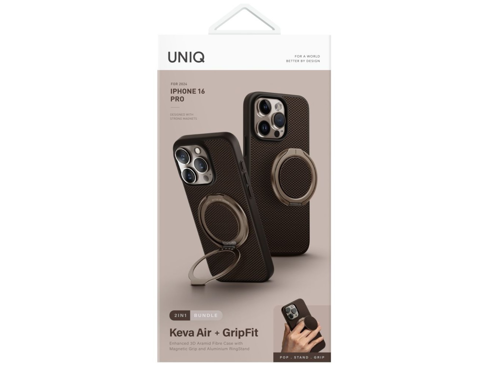 Capa Uniq Keva Air Magclick Charging GripFit para iPhone 16 Pro - Marrom