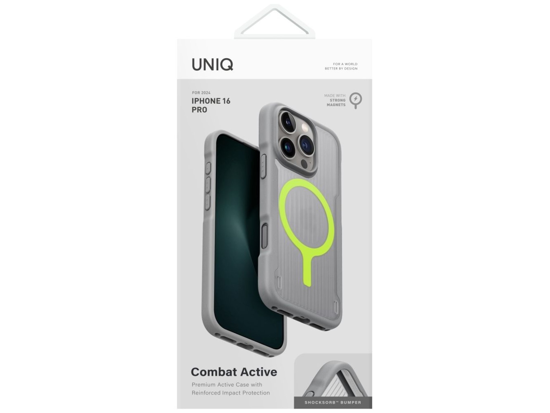 Capa de carregamento Uniq Combat Active Magclick para iPhone 16 Pro - Cinza