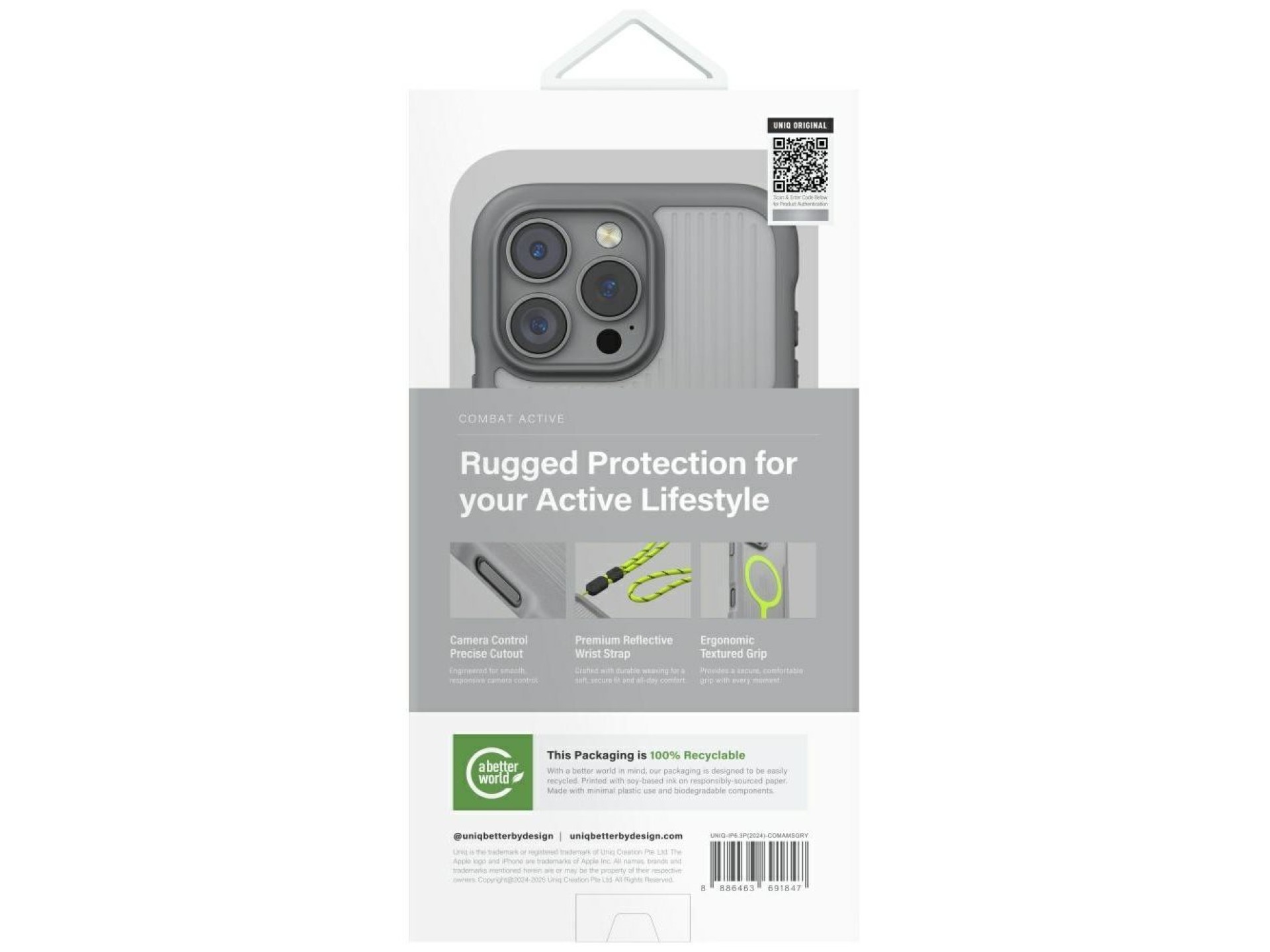 Capa de carregamento Uniq Combat Active Magclick para iPhone 16 Pro - Cinza