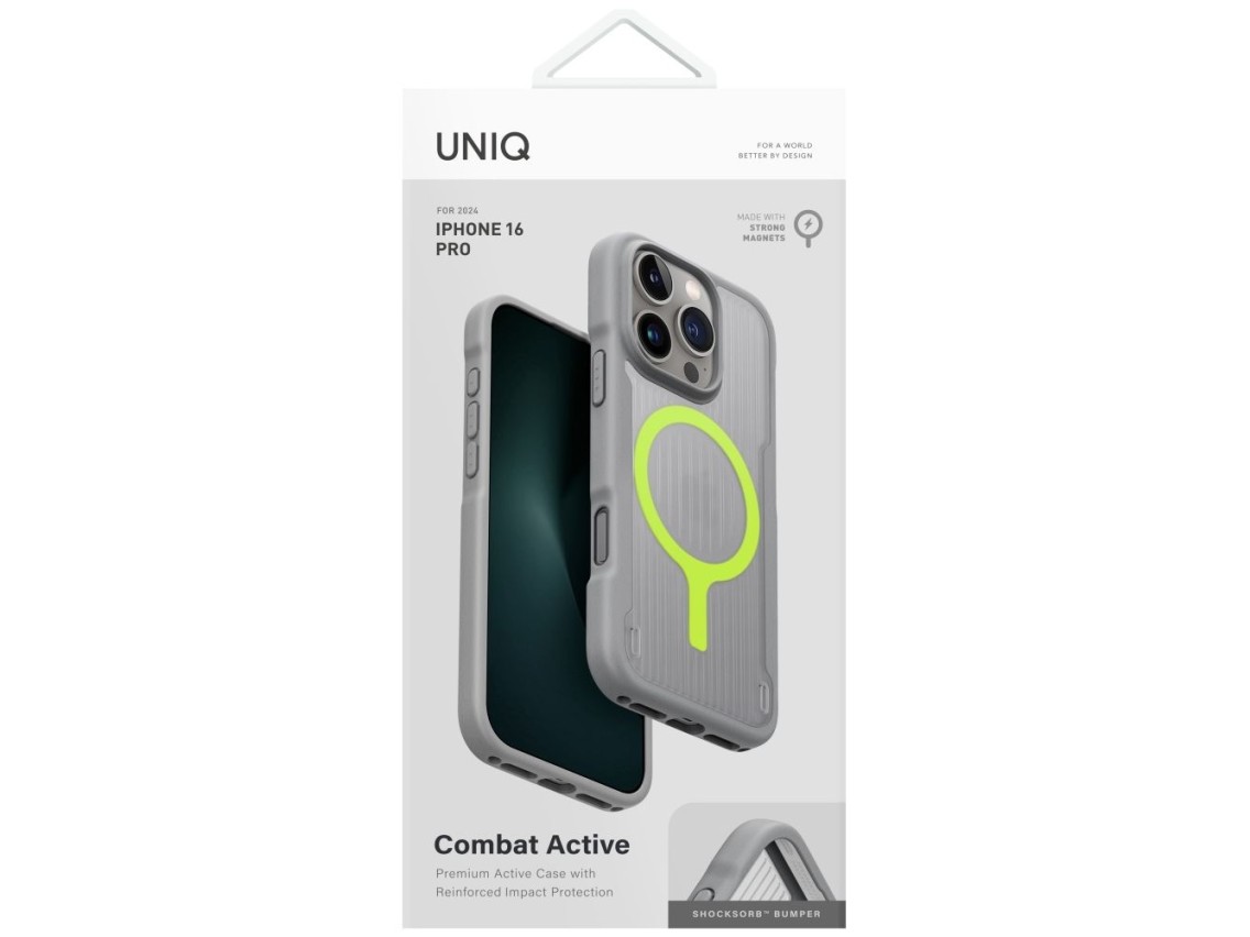 Capa de carregamento Uniq Combat Active Magclick para iPhone 16 Pro - Cinza