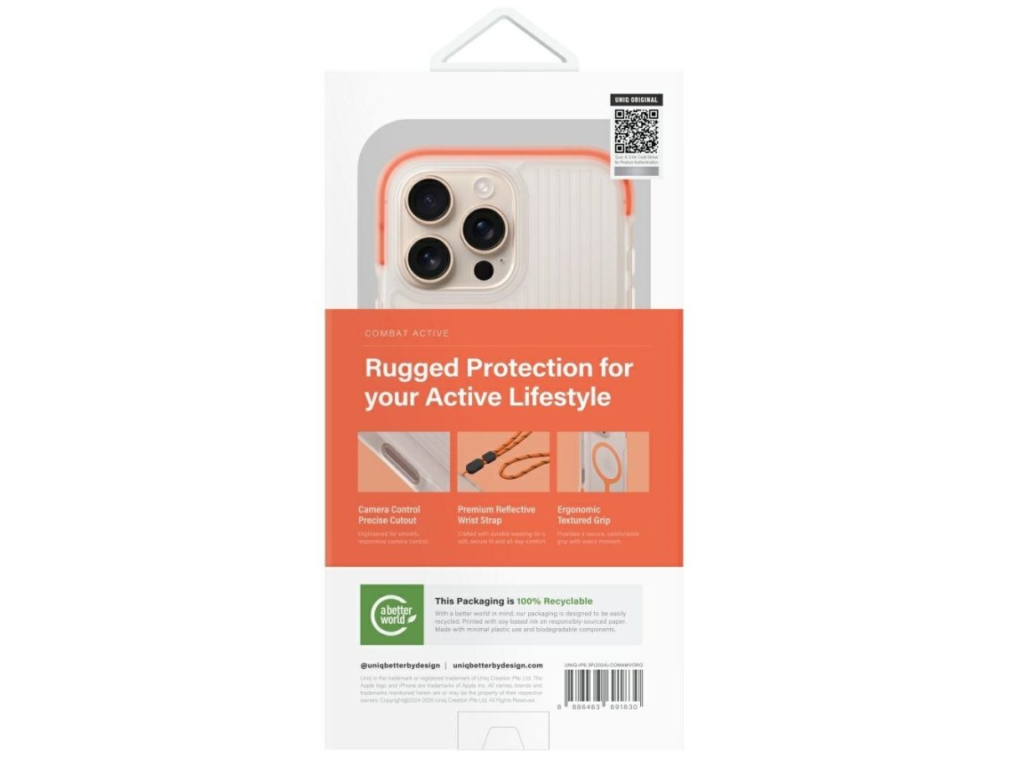 Capa de carregamento Uniq Combat Active Magclick para iPhone 16 Pro - Laranja