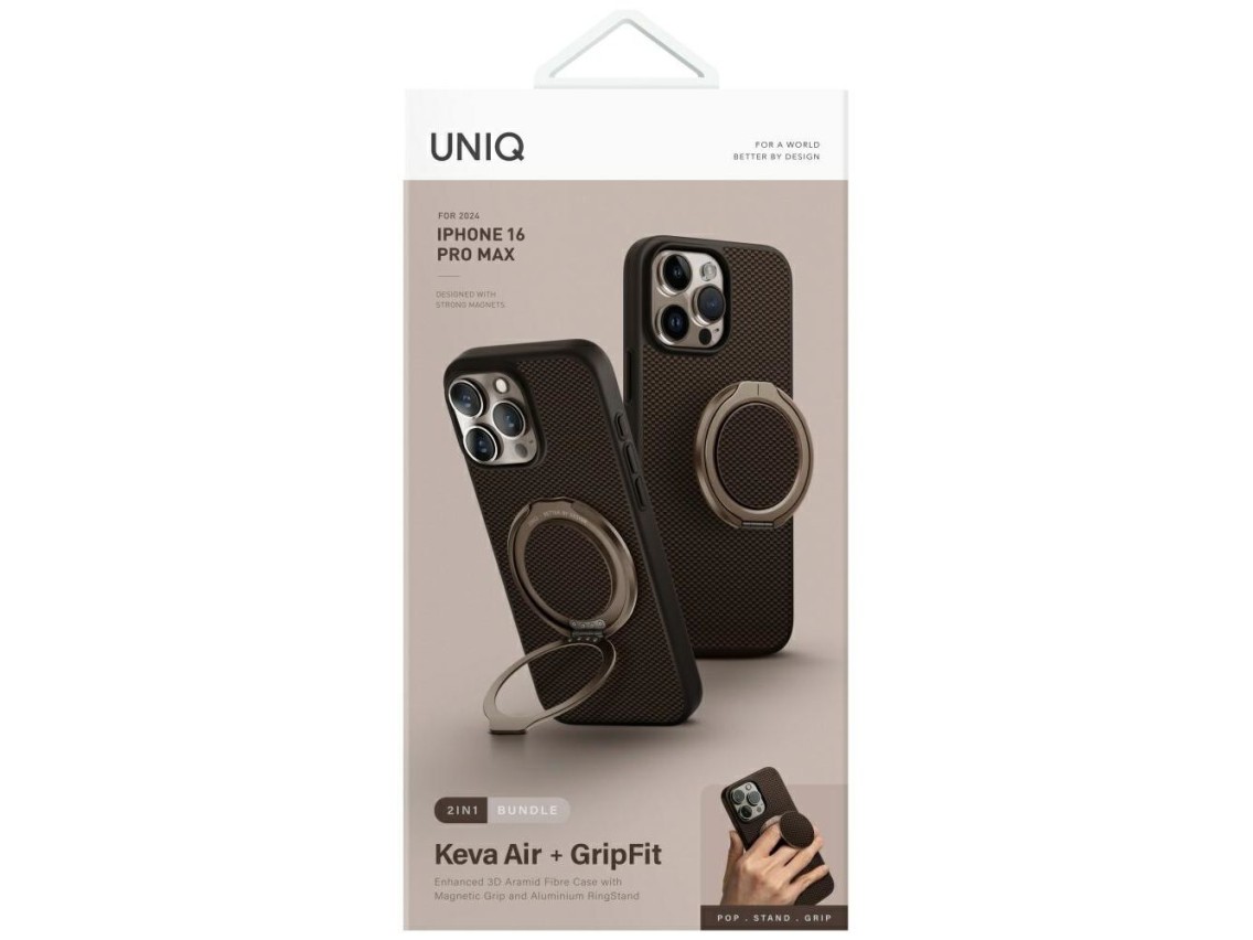 Capa Uniq Keva Air Magclick Charging GripFit para iPhone 16 Pro Max - Marrom