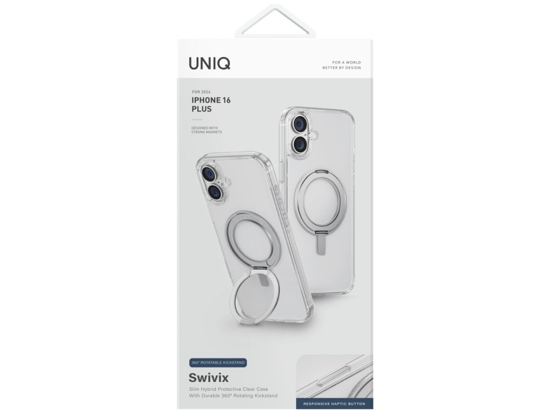 Uniq Swivix 360 Rotating Kickstand Case for iPhone 16 Plus - Transparent