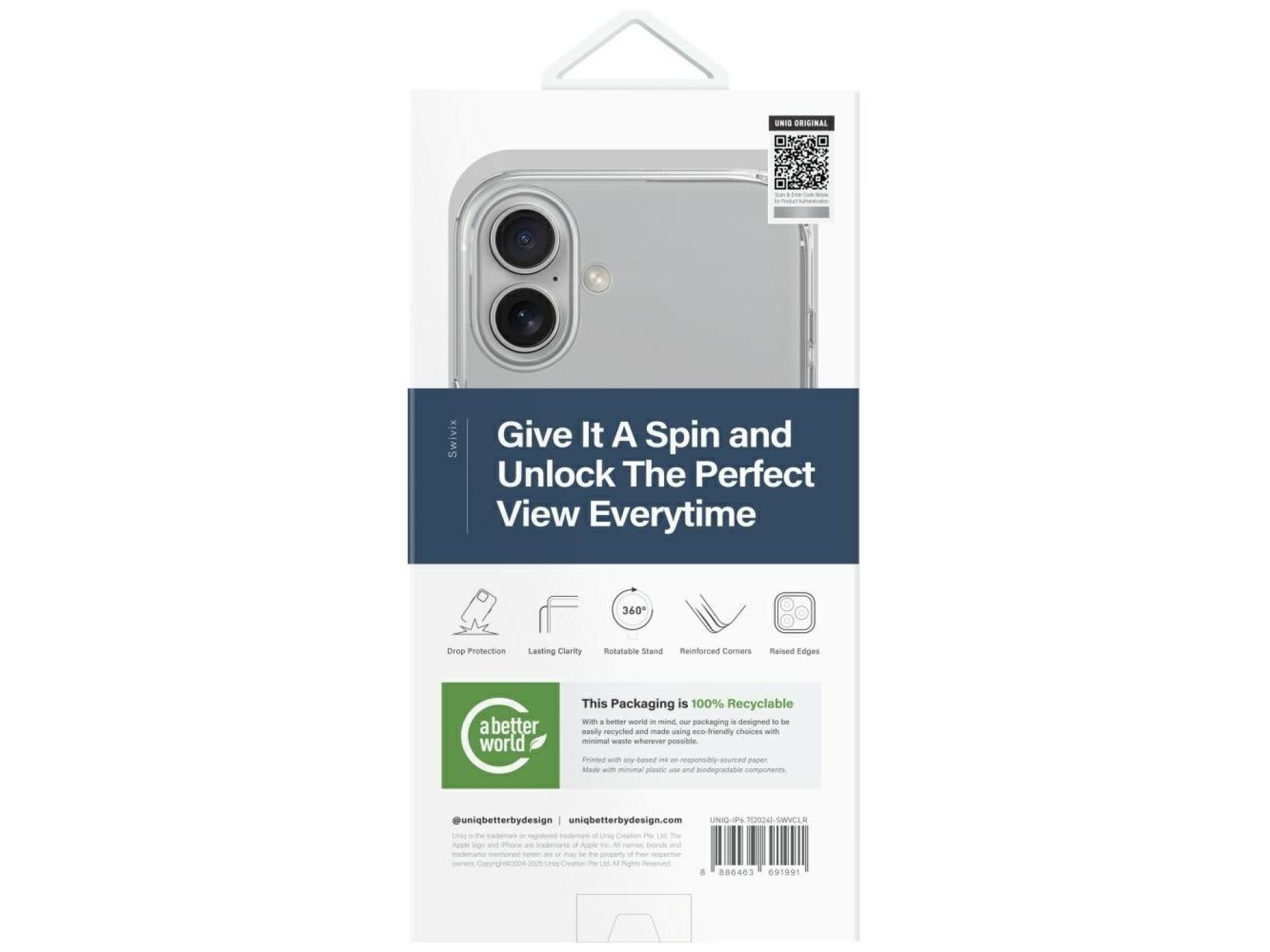Uniq Swivix 360 Rotating Kickstand Case for iPhone 16 Plus - Transparent