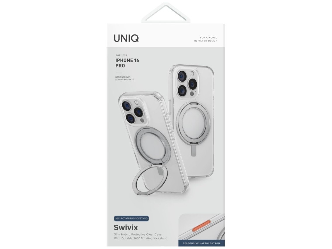 Capa Uniq Swivix com suporte girat�rio 360� para iPhone 16 Pro - Transparente