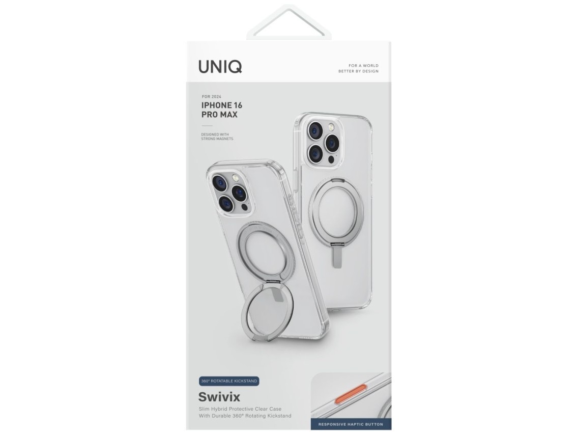 Capa Uniq Swivix com suporte giratório 360° para iPhone 16 Pro Max - Transparente