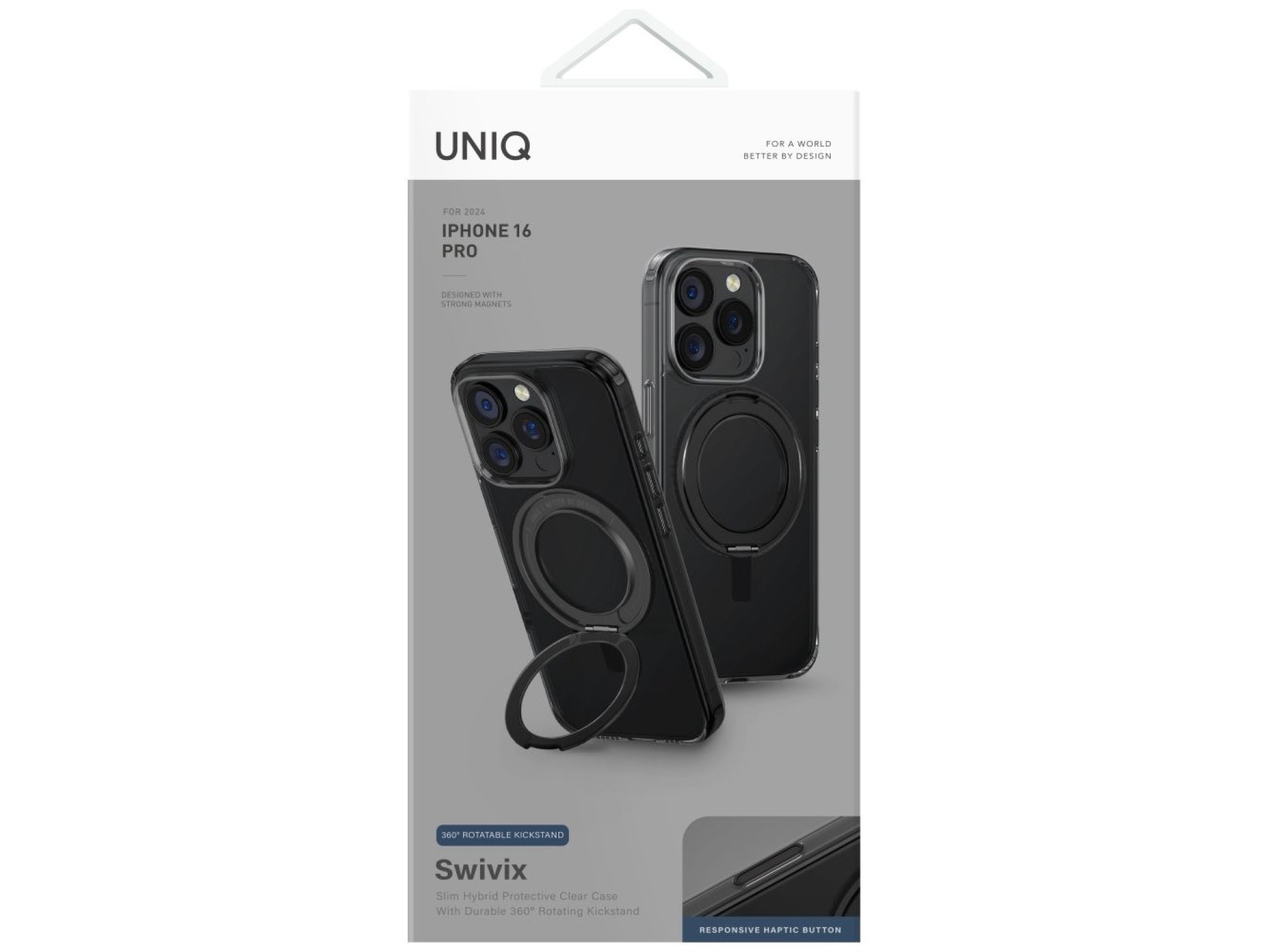 Capa Uniq Swivix com suporte giratório 360° para iPhone 16 Pro - Preta