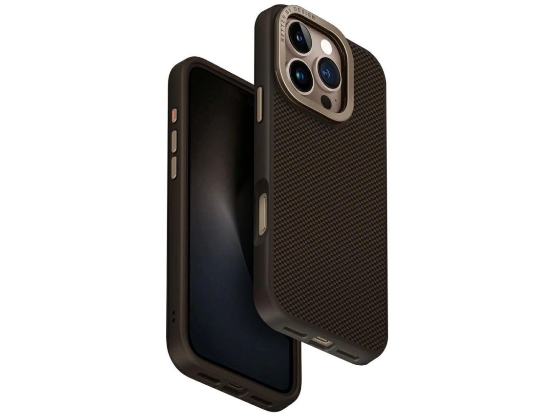 Capa Uniq Keva Max Magclick com suporte para carregamento e câmera para iPhone 16 Pro - Marrom