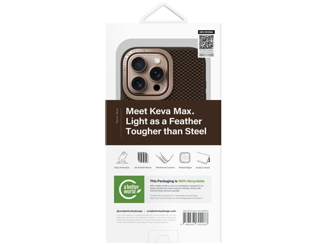 Capa Uniq Keva Max Magclick com suporte para carregamento e câmera para iPhone 16 Pro - Marrom