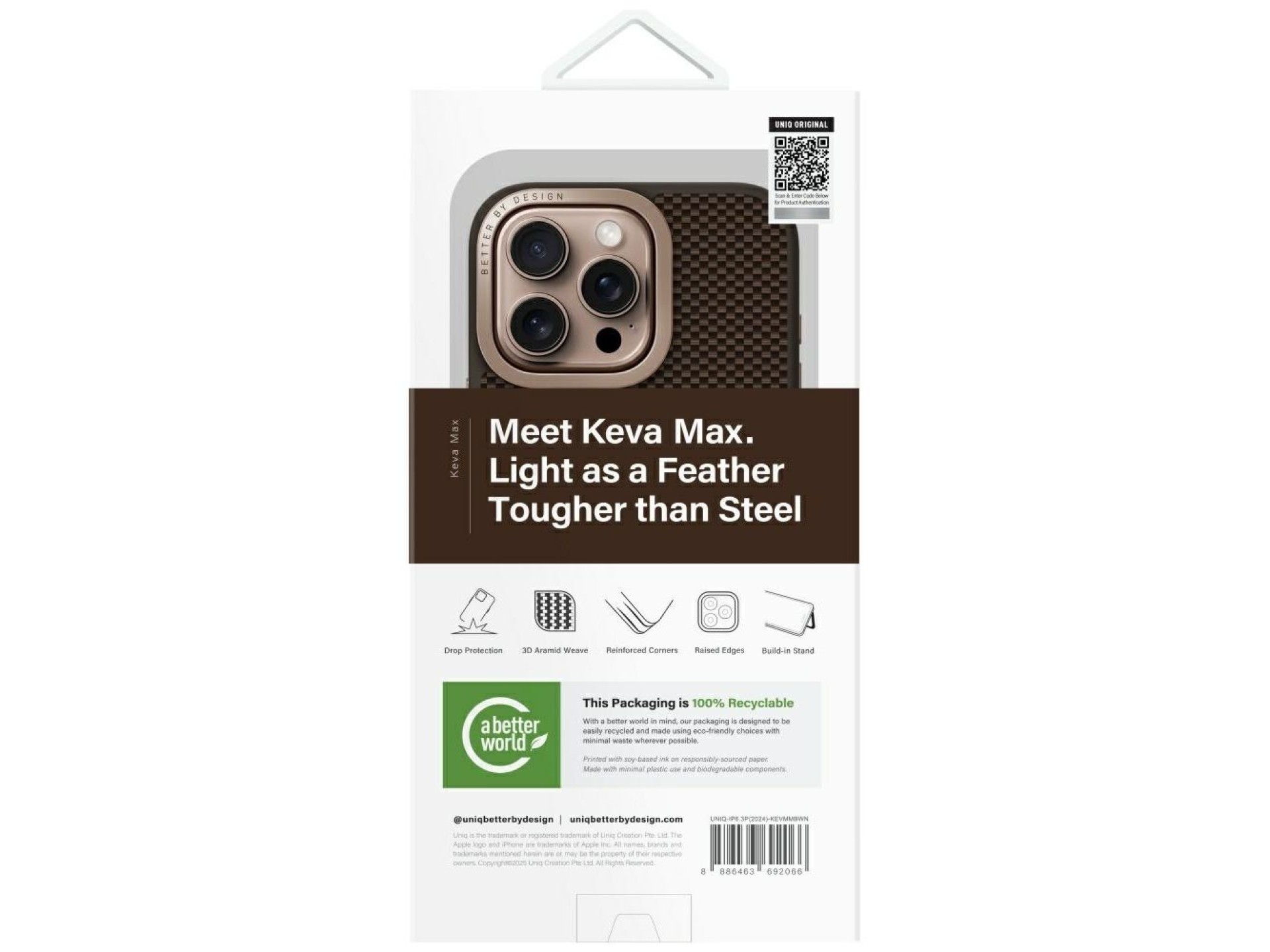 Capa Uniq Keva Max Magclick com suporte para carregamento e câmera para iPhone 16 Pro - Marrom