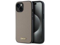 Funda DKNY MagSafe para iPhone 15 con logo metálico granulado - Beige Funda DKNY MagSafe para iPhone 15 con logo metálico granulado - Beige