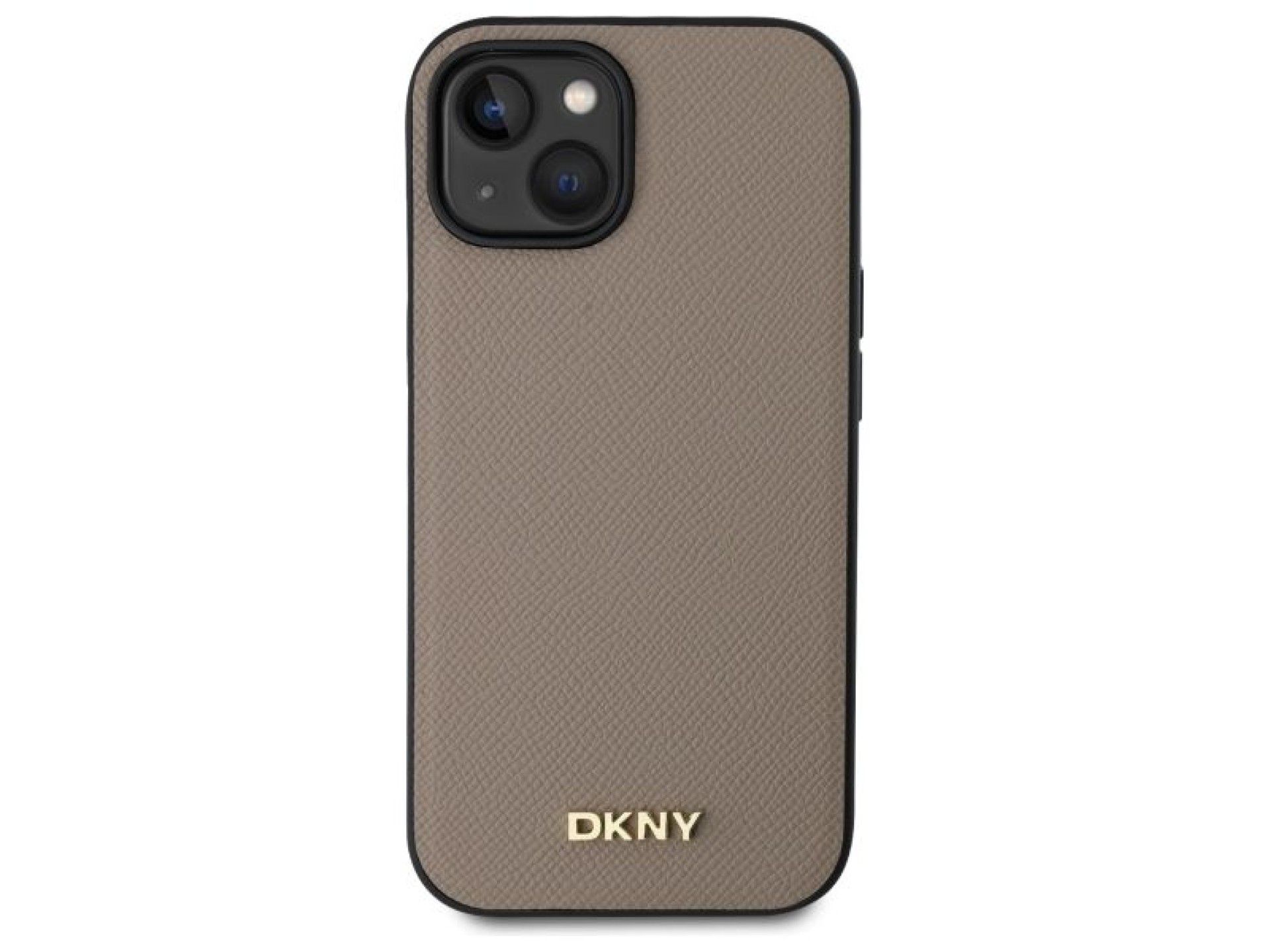 Funda DKNY MagSafe para iPhone 15 con logo metálico granulado - Beige