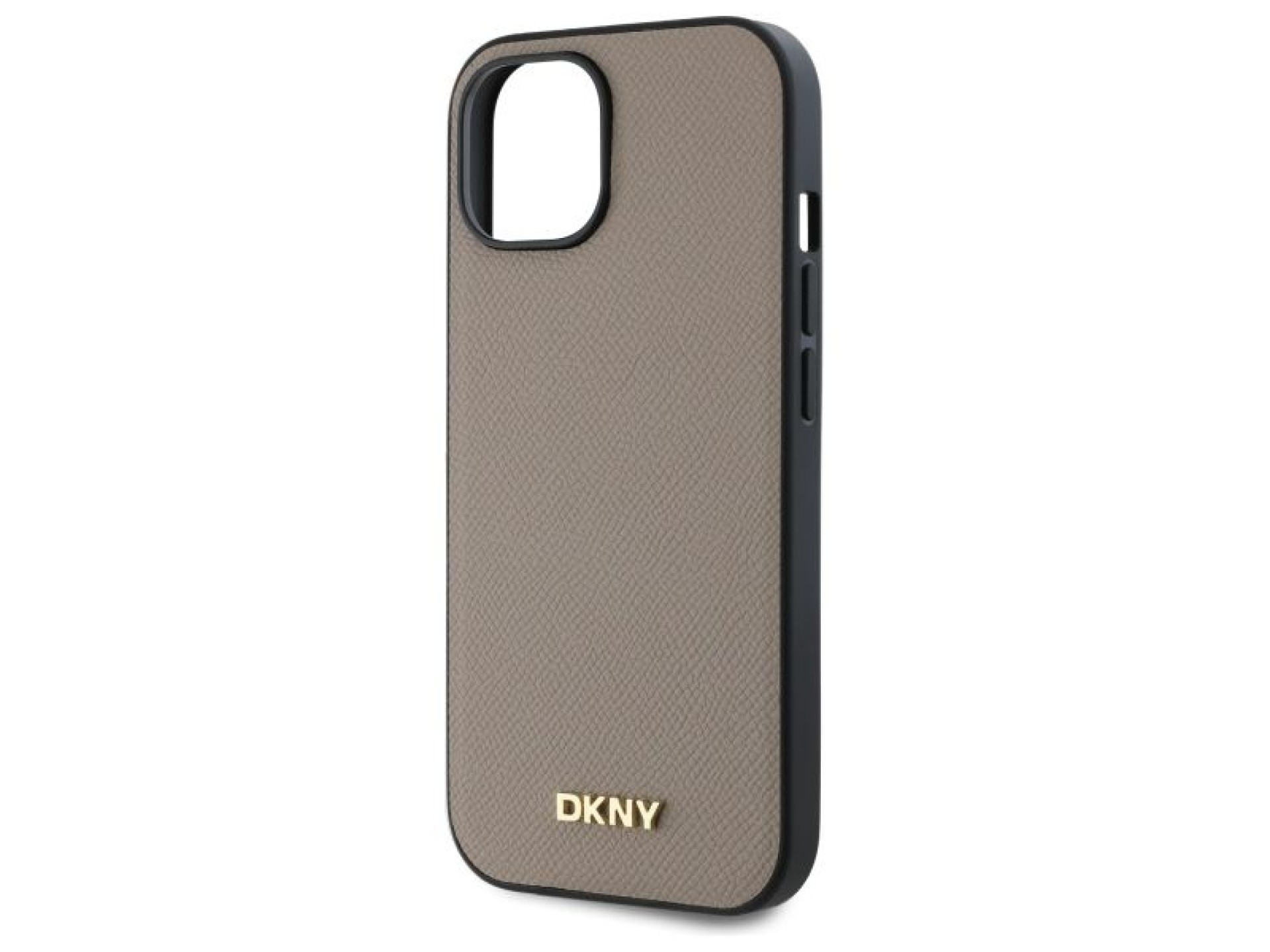 Funda DKNY MagSafe para iPhone 15 con logo metálico granulado - Beige