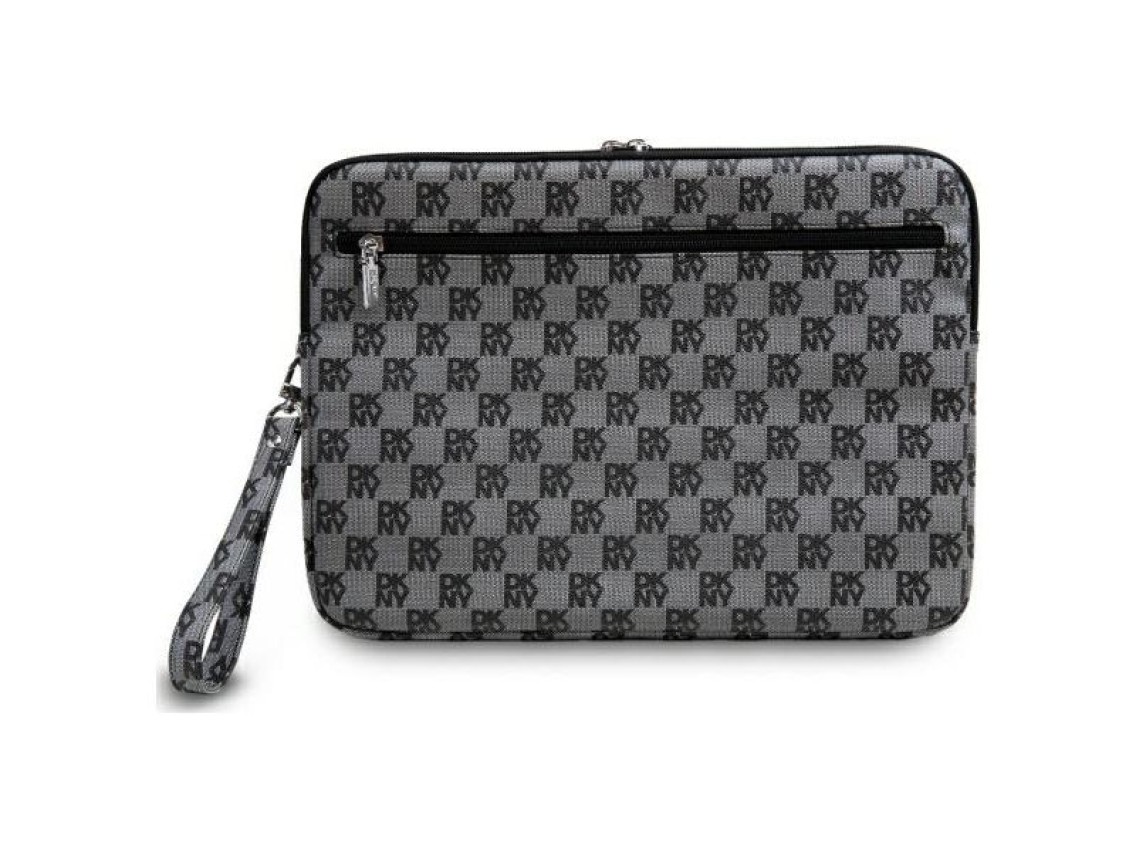 DKNY Sleeve Checkered Pattern Printed Stripes 16" Laptop Case - Black