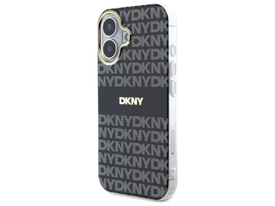 DKNY Repeat Texture Pattern With Stripe iPhone 16 Case - Black