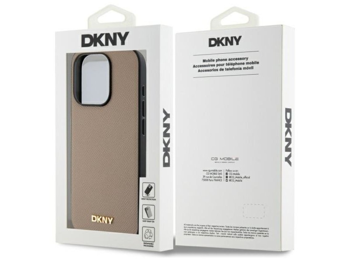DKNY Grained Metal Logo MagSafe iPhone 15 Pro Max Case - Beige