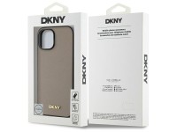 Funda DKNY MagSafe para iPhone 15 con logo metálico granulado - Beige Funda DKNY MagSafe para iPhone 15 con logo metálico granulado - Beige