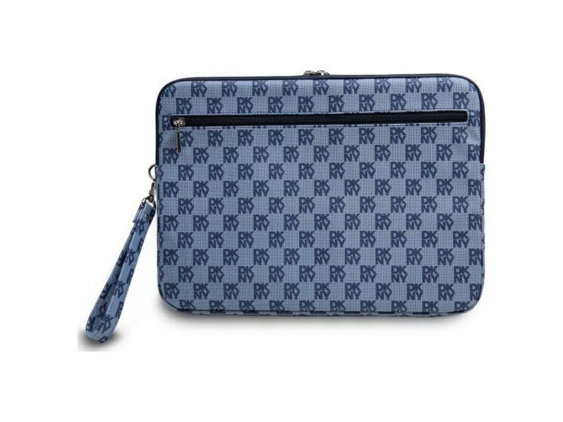 DKNY Sleeve Checkered Pattern Printed Stripes 14" Laptop Case - Blue