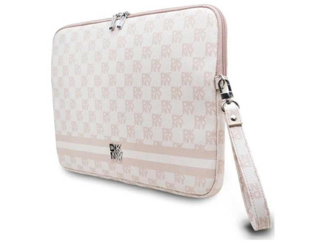 DKNY Sleeve Checkered Pattern Printed Stripes 14" Laptop Case - Pink