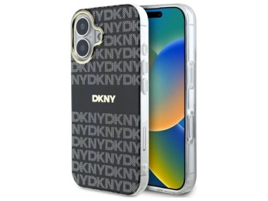 DKNY Repeat Texture Pattern With Stripe iPhone 16 Case - Black DKNY Repeat Texture Pattern With Stripe iPhone 16 Case - Black