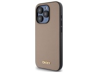 Funda DKNY MagSafe para iPhone 15 Pro con logo met�lico granulado - Beige