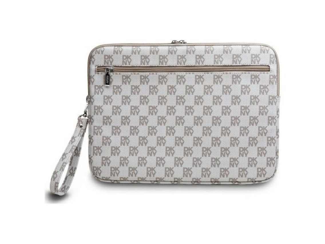 DKNY Sleeve Checkered Pattern Printed Stripes 16" Laptop Case - Beige