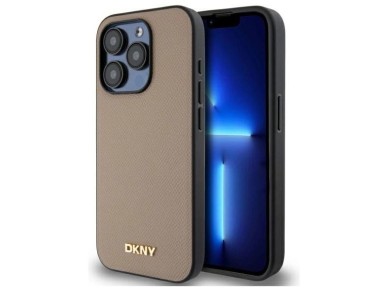 Funda DKNY MagSafe para iPhone 15 Pro Max con logo metálico granulado - Beige Funda DKNY MagSafe para iPhone 15 Pro Max con logo metálico granulado - Beige