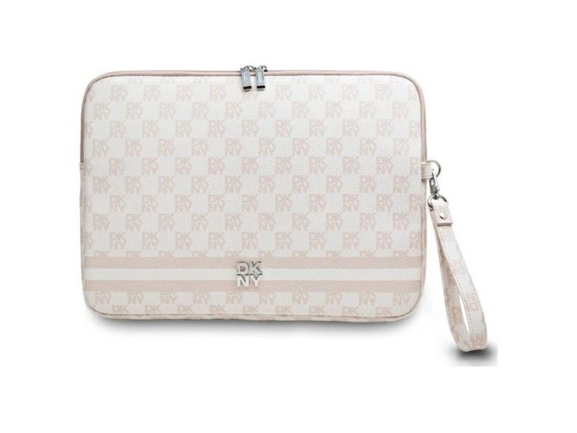 DKNY Sleeve Checkered Pattern Printed Stripes 14" Laptop Case - Pink