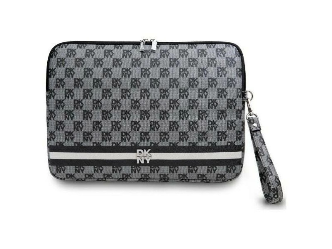 DKNY Sleeve Checkered Pattern Printed Stripes 16" Laptop Case - Black