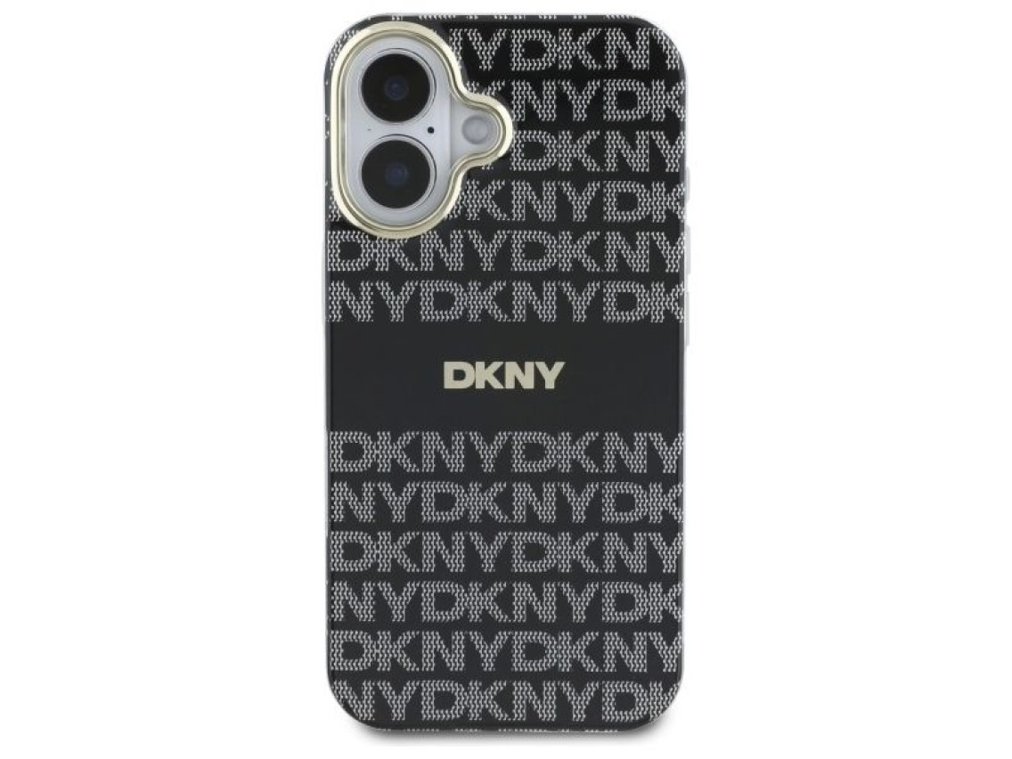 DKNY Repeat Texture Pattern With Stripe iPhone 16 Case - Black