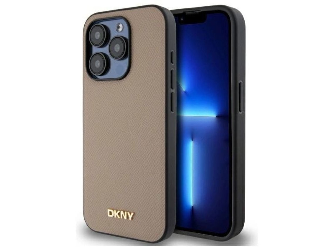 DKNY Grained Metal Logo MagSafe iPhone 15 Pro Max Case - Beige