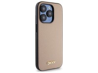 Funda DKNY MagSafe para iPhone 15 Pro con logo met�lico granulado - Beige