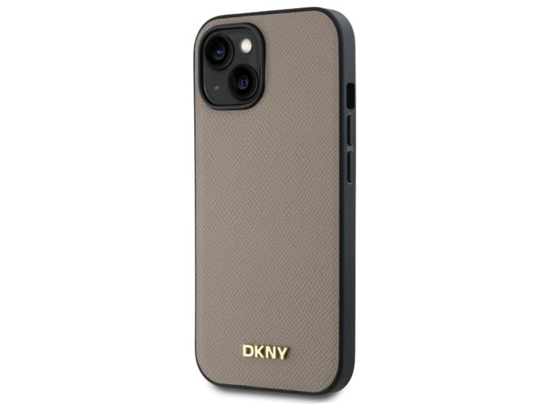 Funda DKNY MagSafe para iPhone 15 con logo metálico granulado - Beige