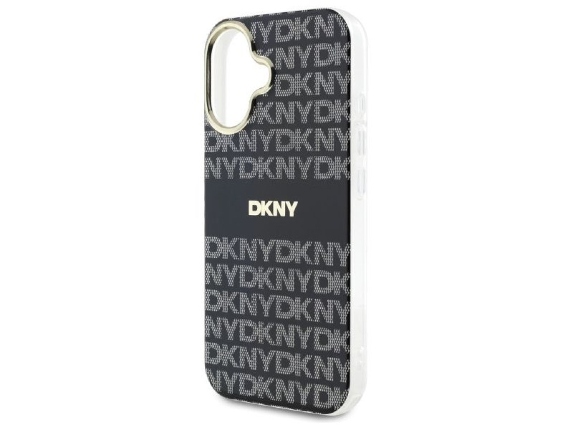DKNY Repeat Texture Pattern With Stripe iPhone 16 Case - Black