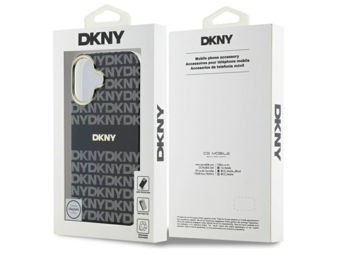 DKNY Repeat Texture Pattern With Stripe iPhone 16 Case - Black