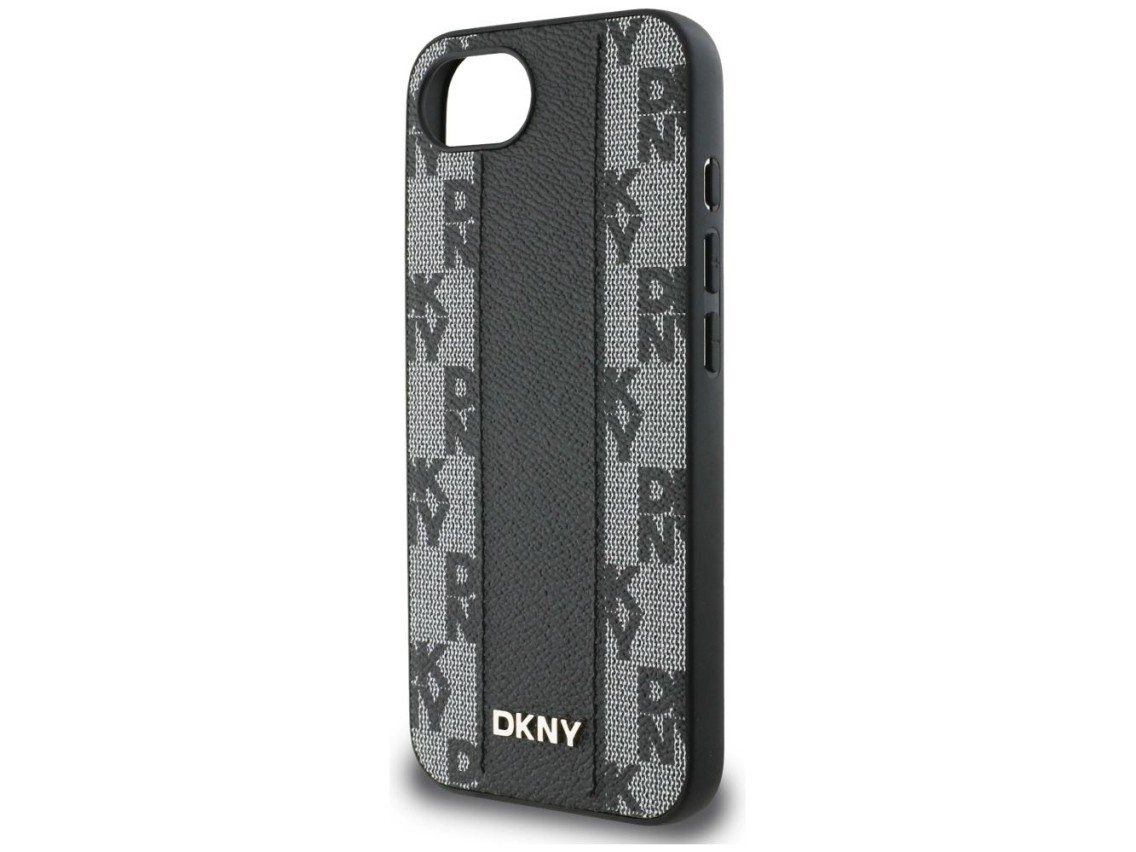 DKNY Leather Checkered Mono Pattern MagSafe iPhone 16e Case - Black