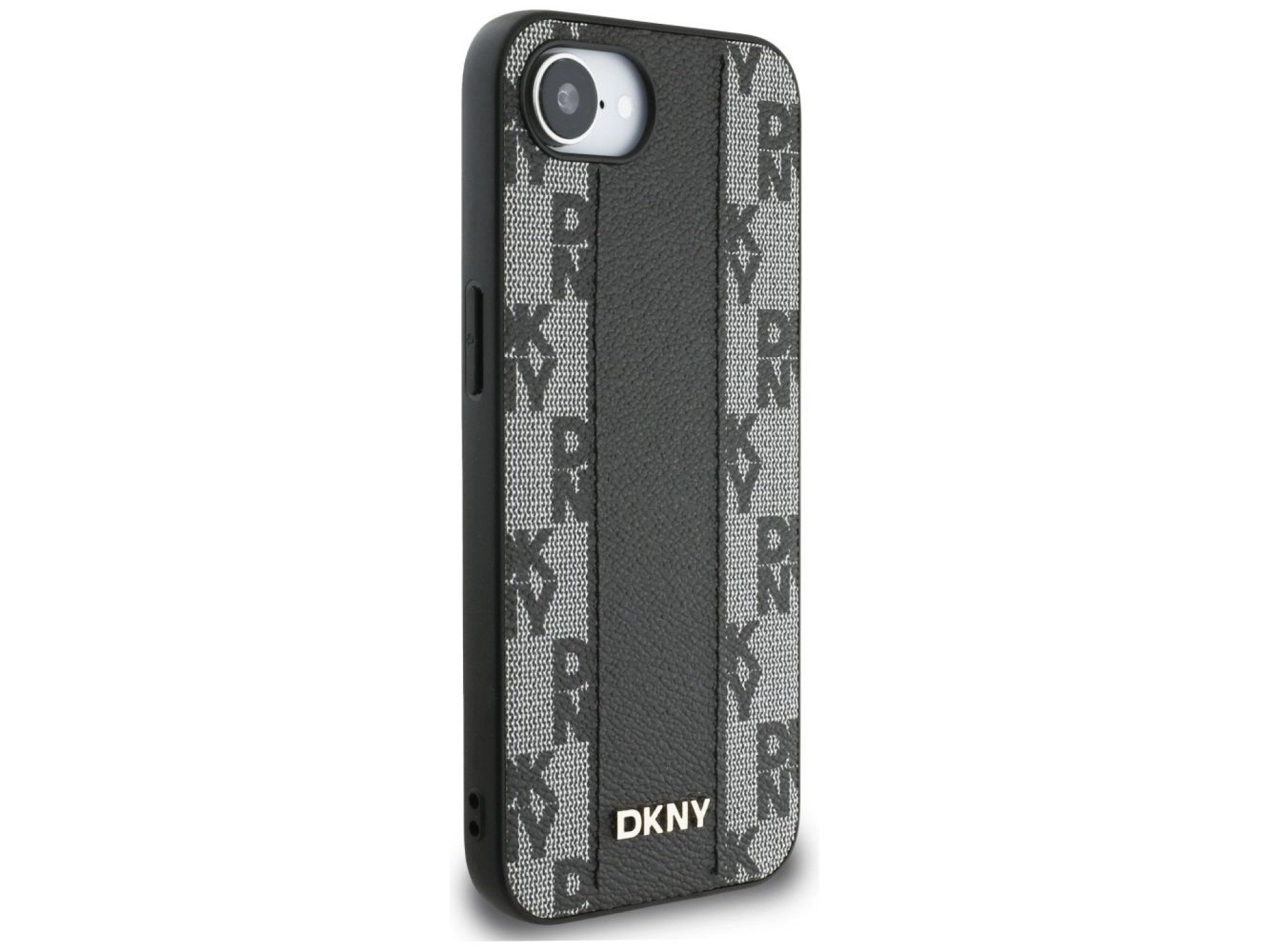 DKNY Leather Checkered Mono Pattern MagSafe iPhone 16e Case - Black