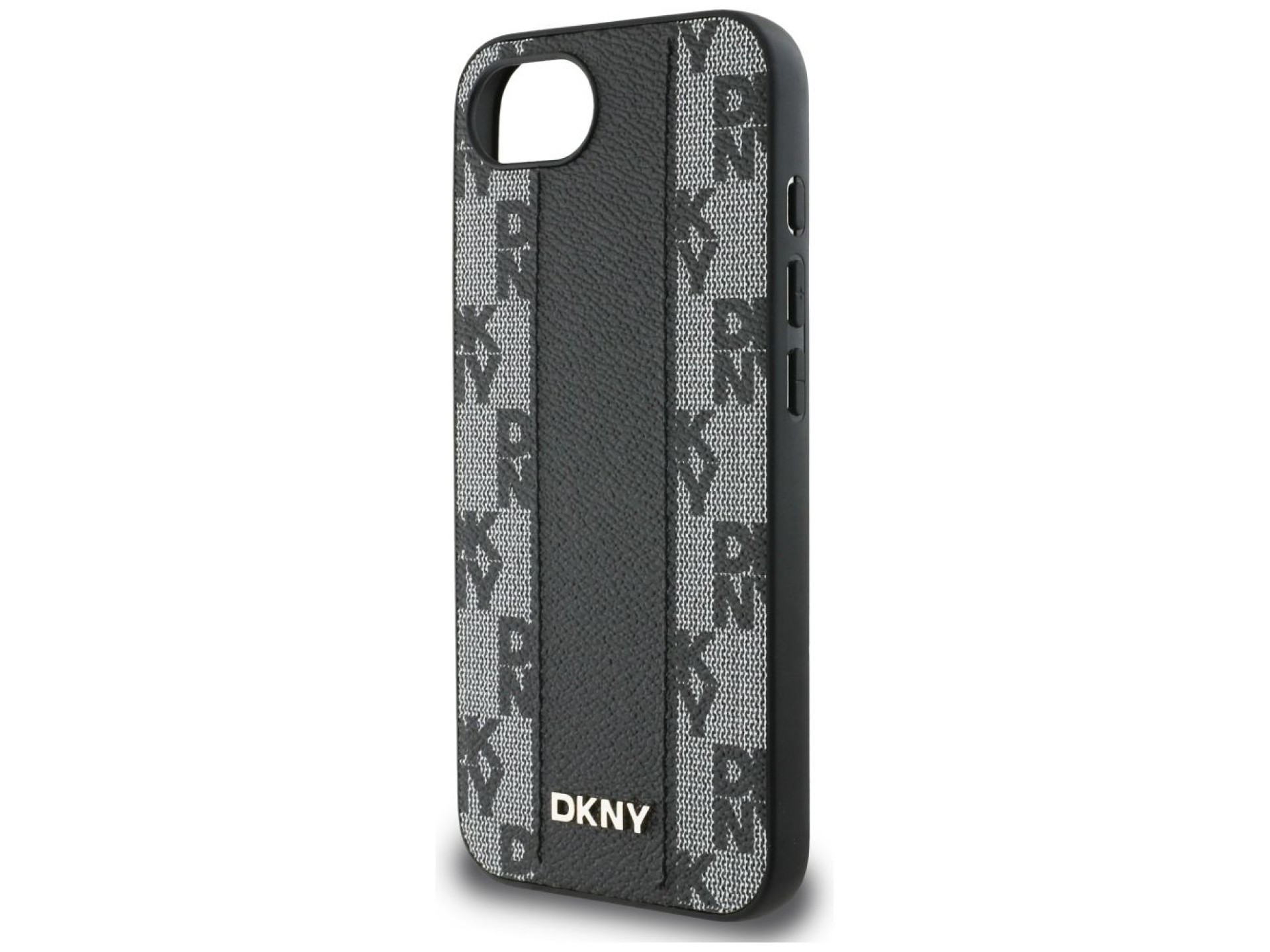 DKNY Leather Checkered Mono Pattern MagSafe iPhone 16e Case - Black