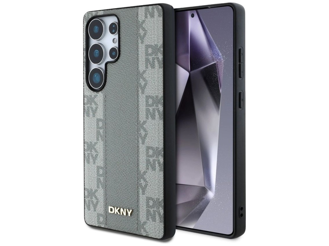 DKNY Leather Checkered Pattern MagSafe Case for Samsung Galaxy S25 Ultra - Gray