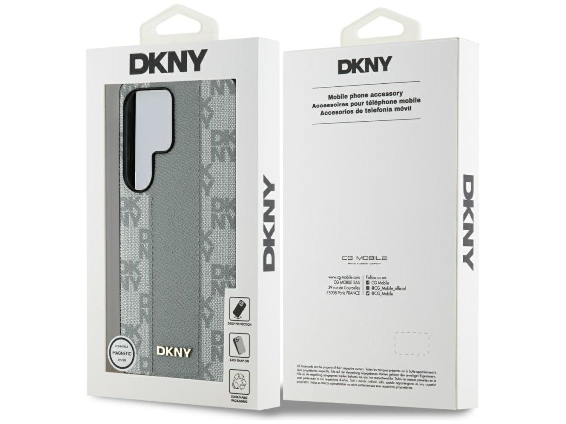 DKNY Leather Checkered Pattern MagSafe Case for Samsung Galaxy S25 Ultra - Gray