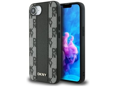 DKNY Leather Checkered Mono Pattern MagSafe iPhone 16e Case - Black DKNY Leather Checkered Mono Pattern MagSafe iPhone 16e Case - Black