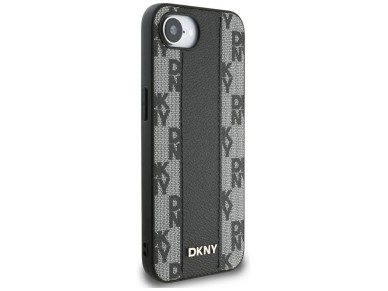 DKNY Leather Checkered Mono Pattern MagSafe iPhone 16e Case - Black DKNY Leather Checkered Mono Pattern MagSafe iPhone 16e Case - Black