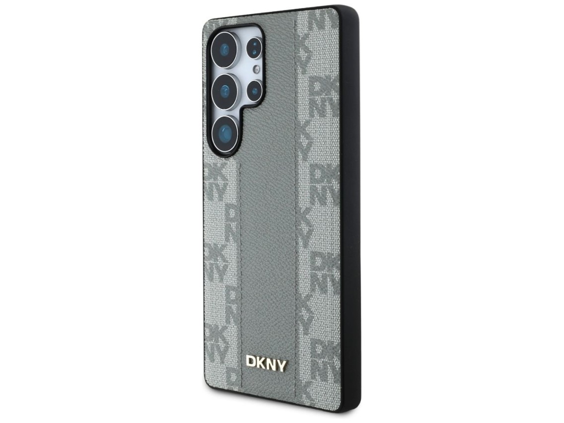DKNY Leather Checkered Pattern MagSafe Case for Samsung Galaxy S25 Ultra - Gray