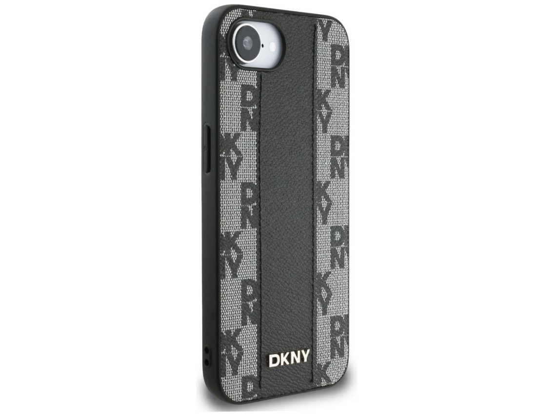 DKNY Leather Checkered Mono Pattern MagSafe iPhone 16e Case - Black